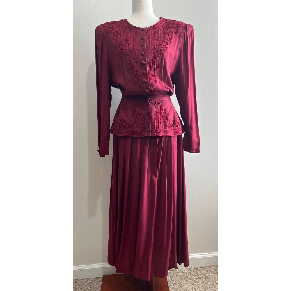 VTG Sarah Elizabeth  Midi Dress Womens 12 Burgundy Red 100% Rayon 80s